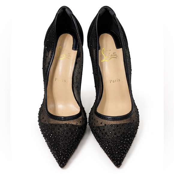 Inspire Shoes - Black Crystal Mesh Pointed Toe Stiletto Heels – Red Sole Style